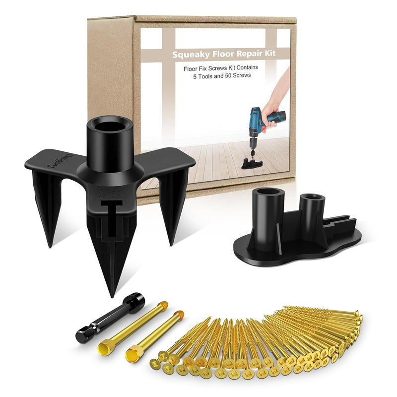 Wallace Forge Squeaky Floor Repair Kit with 50 Screws and 5 Tools, Floor Fix Screws Kit for Most Wood Floors, Eliminate Squeaky Noise Under Carpeted Floors, Hardwood, Vinyl, and Linoleum Floors, Squeak No More Set - Image 1